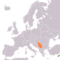 Map indicating locations of Cyprus and Serbia