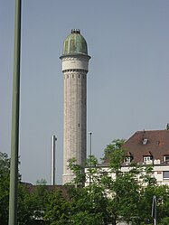 Chimney with water tower at Luitpold hospital in Würzburg, Germany