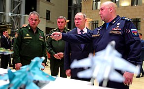 À l'exposition sur les résultats de l'opération spéciale en Syrie au ministère de la Défense de la fédération de Russie, le 30 janvier 2018.