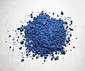Natural ultramarine pigment made from ground lapis lazuli. During the Middle Ages and Renaissance it was the most expensive pigment available (gold being second) and was often reserved for depicting the robes of Angels or the Virgin Mary