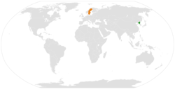 Map indicating locations of North Korea and Sweden