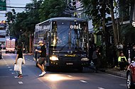 Police bus carry Riot Police by Metropolitan Police Bureau, Thailand.
