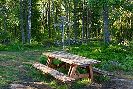 Table et panneaux d'indication près du point de vue de Svensbodaberget.