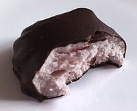 A chocolate-coated zefir