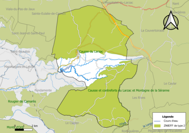 Carte de la ZNIEFF de type 2 de la commune.