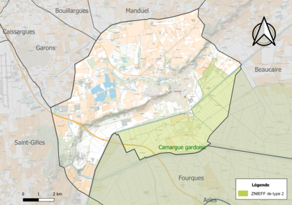 Carte de la ZNIEFF de type 2 sur la commune.