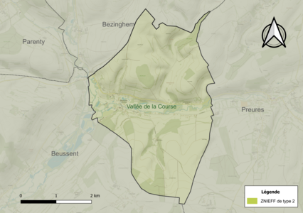 Carte de la ZNIEFF de type 2 sur la commune.