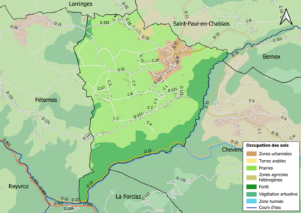 Carte en couleurs présentant l'occupation des sols.