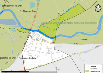 Carte des ZNIEFF de type 2 de la commune.