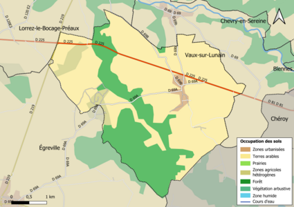 Carte des infrastructures et de l'occupation des sols en 2018 (CLC) de la commune.