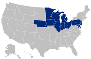 The Big Ten as it existed between 2014 and 2024, after the 2014 additions of Maryland and Rutgers