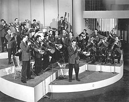 Glenn Miller and His Orchestra, on the set of Sun Valley Serenade, 1941
