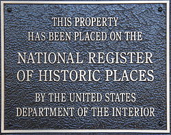 A typical plaque found on properties listed in the National Register of Historic Places