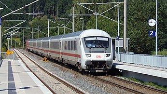A German intercity train clearly showing the locomotive driving from the rear