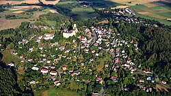 Aerial view of the town with the castle