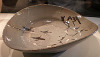 Large bowl with a millet and sparrow design, stoneware with glaze iron-oxide decoration, Momoyama period, approx. 1573-1615