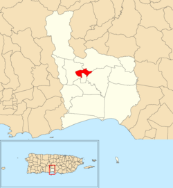 Location of Lomas within the municipality of Juana Díaz shown in red