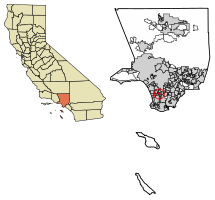 Location of Gardena in Los Angeles County, California