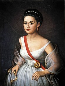 1960 portrait of Manuela Sáenz by Marco Salas Yepes