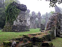 Ruined church at Montfaucon-d'Argonne directly behind the monument. The structure on the left is a German World War I observation post.