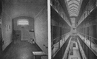 A cell and the galleries at Newgate in 1896