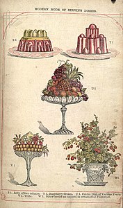 Full-page colour plate of puddings