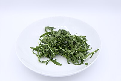 Salad bowl of rocket leaves