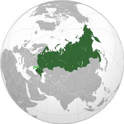 Russian territory since the 2022 annexation of Ukrainian territory on the globe, with unrecognised territory shown in light green.[a]