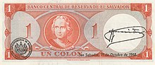 Reverso Billete de un Colón 1967