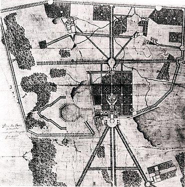 Site plan for the Château de Versailles (c. 1664–1665), designed by Le Nôtre