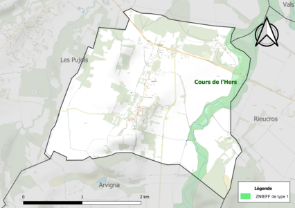 Carte de la ZNIEFF de type 1 sur la commune.