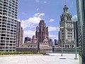 Clock tower of Chicago's Wrigley Building from Trump International Hotel and Tower.