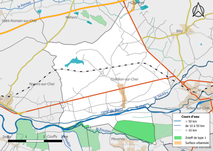 Carte des ZNIEFF de type 1 localisées sur la commune[Note 2].