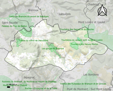 Carte des ZNIEFF de type 1 sur la commune.