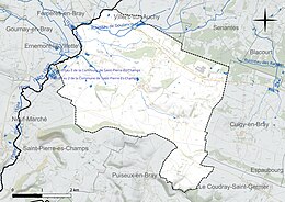 Carte en couleur présentant le réseau hydrographique de la commune