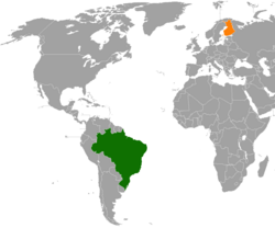 Map indicating locations of Brazil and Finland