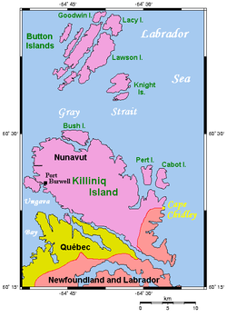 Closeup map of Cape Chidley area