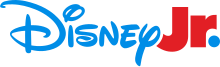 A blue Disney logo and the word "Jr." in red with the full stop in blue