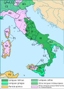 Language groups on the Italian peninsula.[notes 66]