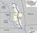 Course and drainage basin of the James River.