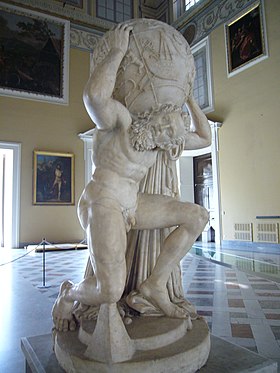 Atlas Farnèse, copie en marbre de l'Empire romain du IIe siècle, d'une sculpture hellénistique d'Atlas, Musée archéologique national de Naples.