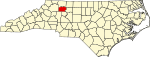 Mapa de Carolina del Norte con la ubicación del condado de Yadkin