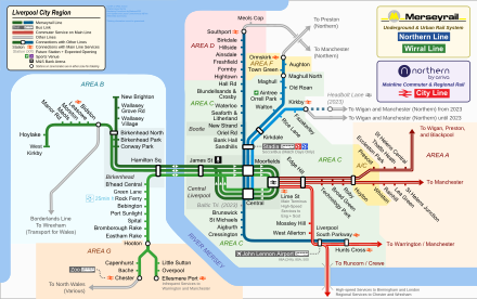 A network map showing three lines around the Merseyside region