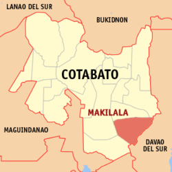 Map of Cotabato with Makilala highlighted