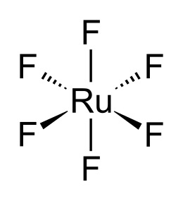 A structural chemistry line diagram of octahedral RuF6