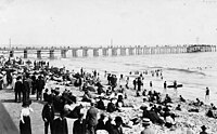 A busy day on the beach, 1880.