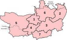 Numbered map of the parliamentary constituencies of Somerset created by the 2023 boundary review and first used at the 2024 UK general election.