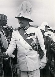 Sir Charles Arden-Clarke wearing white tropical dress (colonial service, 1st class) as Governor of the Gold Coast (1953)