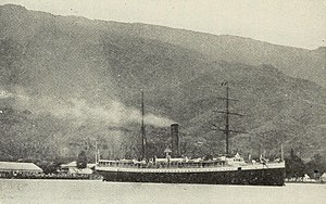 SS Mariposa leaving the harbor of Papeete, French Polynesia, November 13, 1903