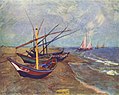 《在聖馬迪拉莫海邊的漁船》（Fishing Boats on the Beach at Saintes-Maries-de-la-Mer），1888年，收藏於梵谷博物館